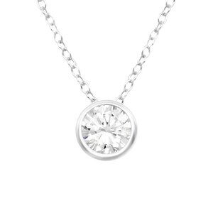 Sterling Silver Bezel Set Crystal Necklace